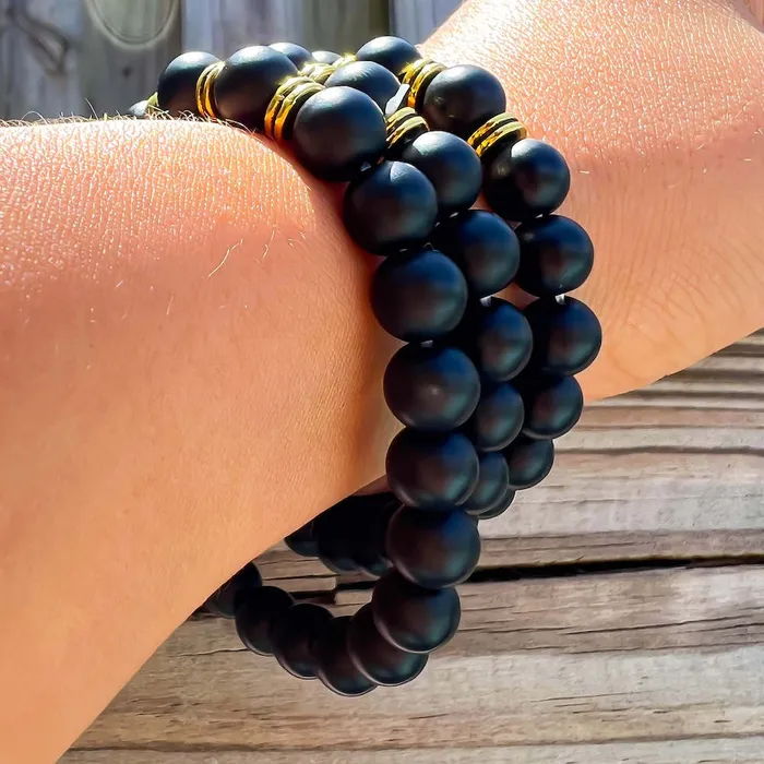 Bracelets Magic Crystals Black Onyx Matte Stone Hamsa Bracelet