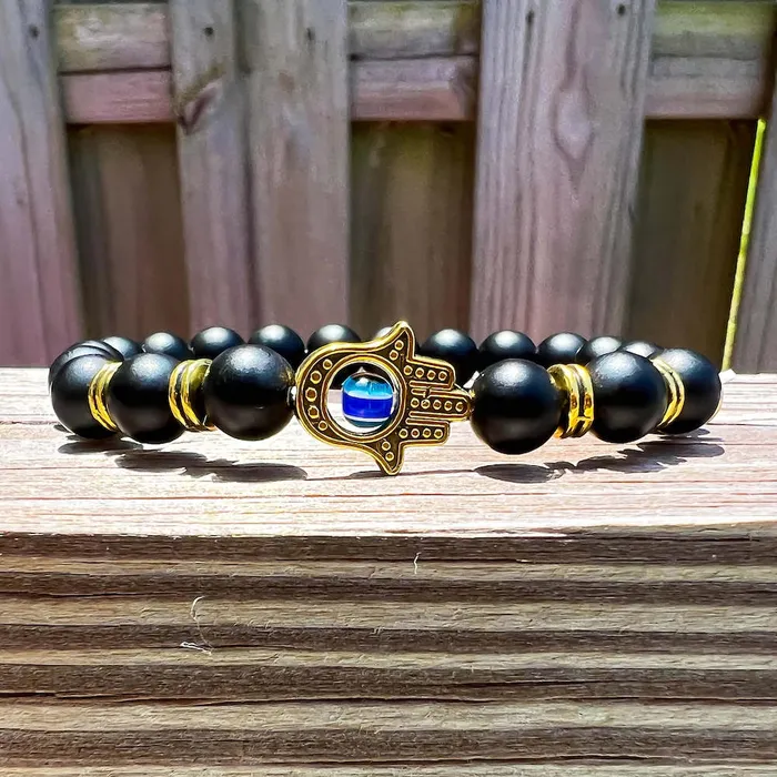 Bracelets Magic Crystals Black Onyx Matte Stone Hamsa Bracelet