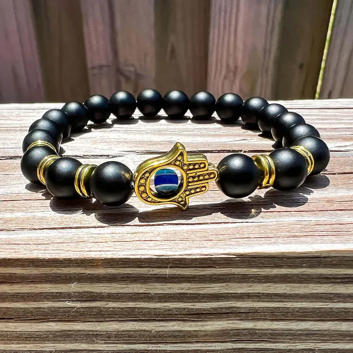 Bracelets Magic Crystals Black Onyx Matte Stone Hamsa Bracelet