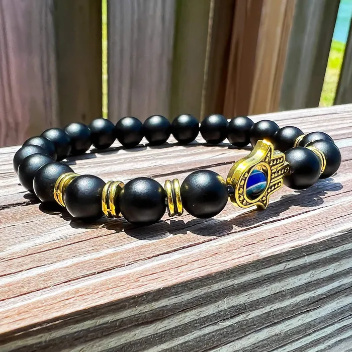 Bracelets Magic Crystals Black Onyx Matte Stone Hamsa Bracelet