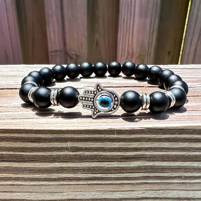 Bracelets Magic Crystals Black Onyx Matte Stone Hamsa Bracelet