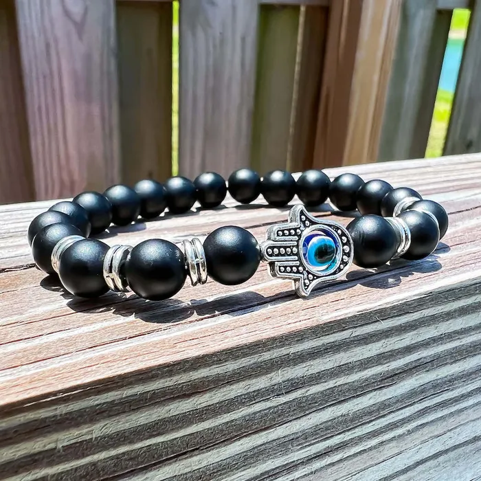 Bracelets Magic Crystals Black Onyx Matte Stone Hamsa Bracelet