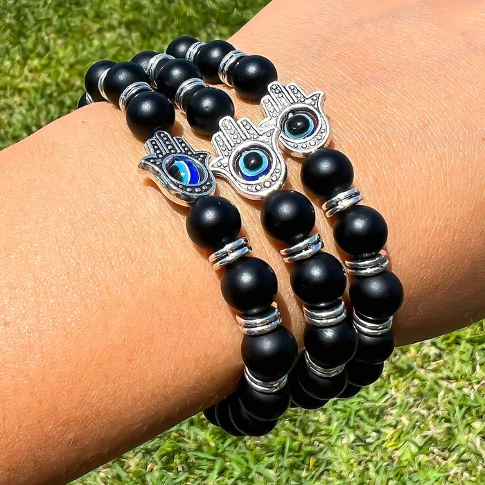Bracelets Magic Crystals Black Onyx Matte Stone Hamsa Bracelet