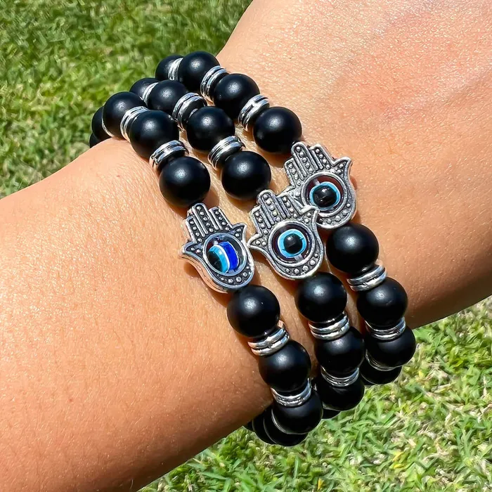 Bracelets Magic Crystals Black Onyx Matte Stone Hamsa Bracelet