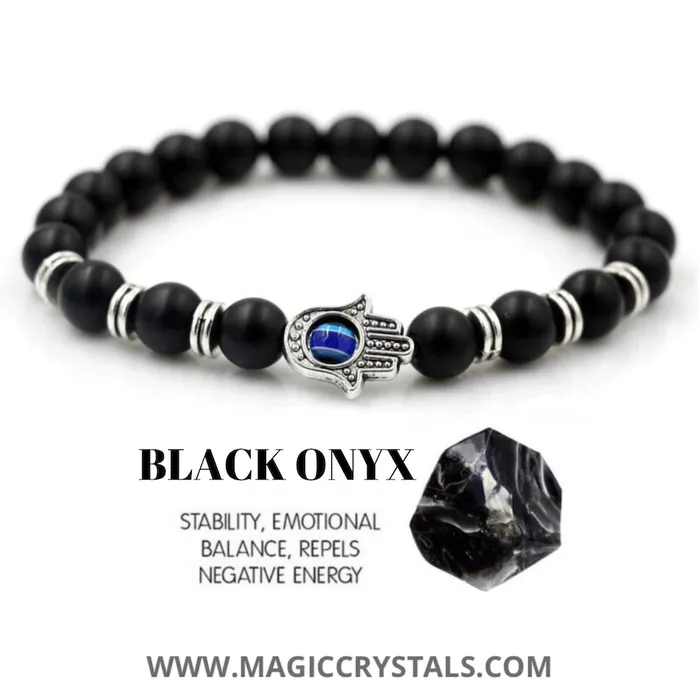 Bracelets Magic Crystals Black Onyx Matte Stone Hamsa Bracelet