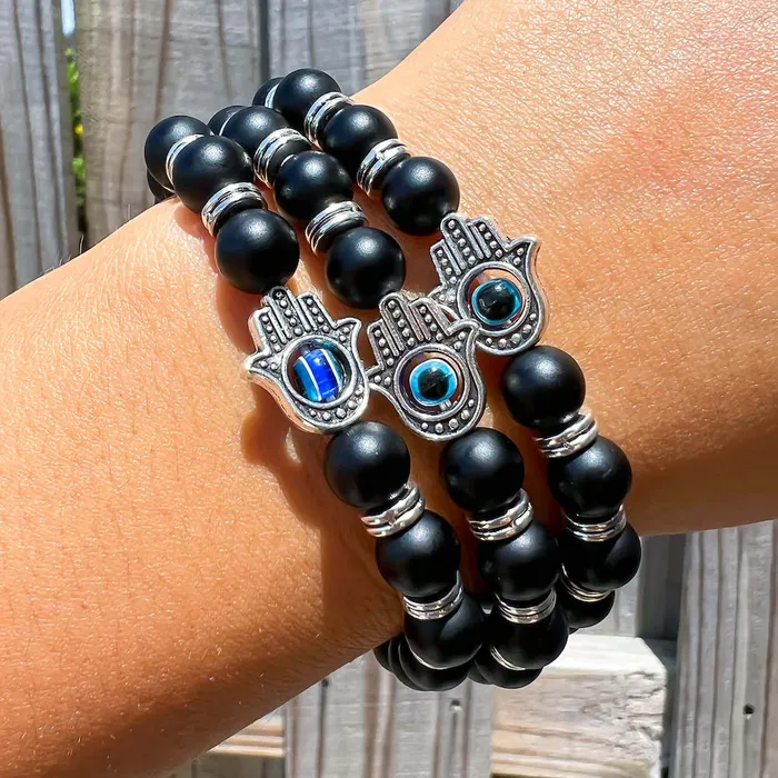 Bracelets Magic Crystals Black Onyx Matte Stone Hamsa Bracelet