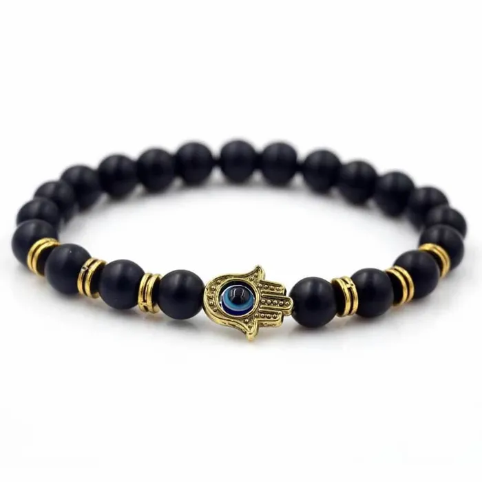 Bracelets Magic Crystals Black Onyx Matte Stone Hamsa Bracelet