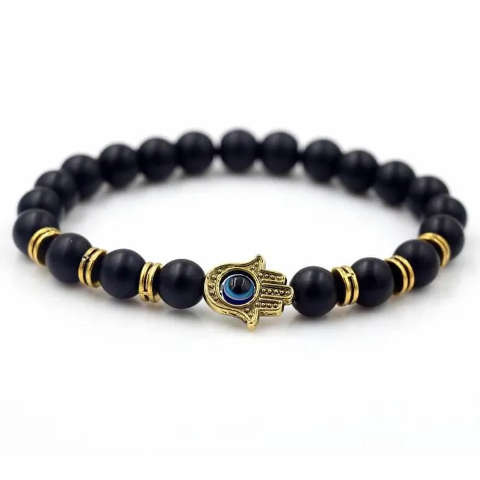 Bracelets Magic Crystals Black Onyx Matte Stone Hamsa Bracelet