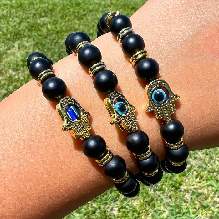 Bracelets Magic Crystals Black Onyx Matte Stone Hamsa Bracelet