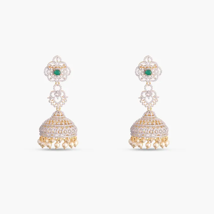 Camellia Floral CZ Silver Jhumka Earrings SILVER Earrings