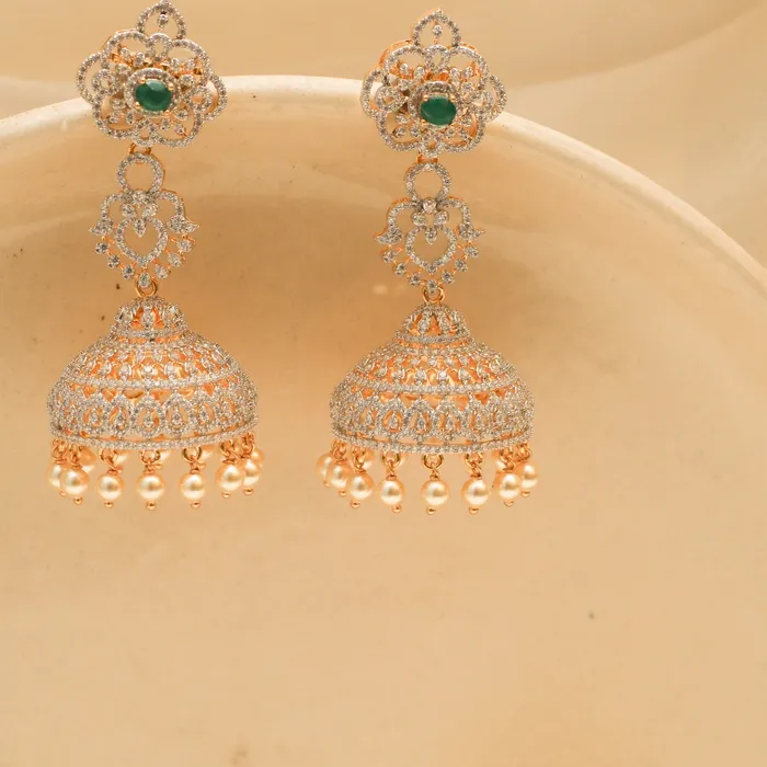 Camellia Floral CZ Silver Jhumka Earrings SILVER Earrings