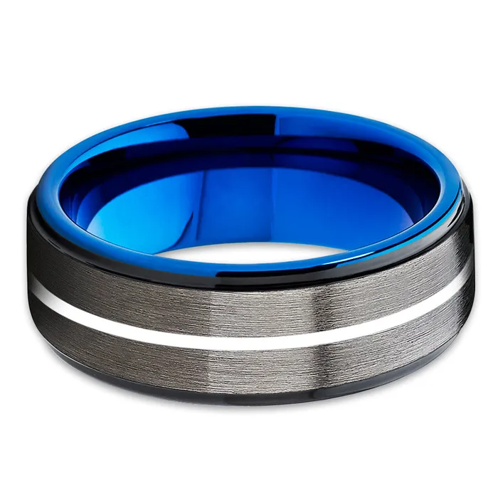 Clean Casting Jewelry Blue Ring Gunmetal Wedding Ring Blue Tungsten Ring Wedding Band Black Ring Rings