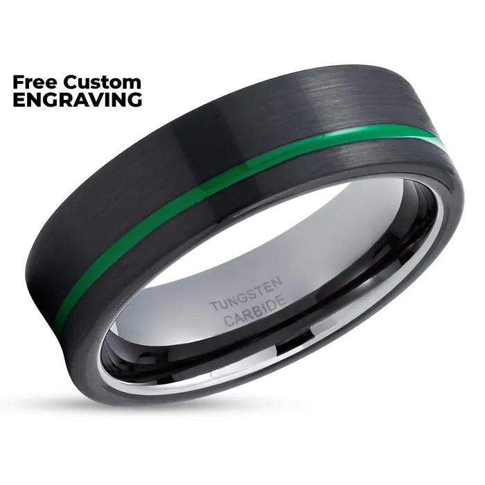 Clean Casting Jewelry Gunmetal Wedding Ring Green Tungsten Ring Black Wedding Band Green Ring Rings