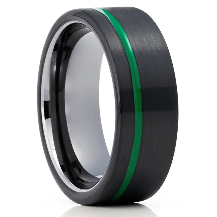 Clean Casting Jewelry Gunmetal Wedding Ring Green Tungsten Ring Black Wedding Band Green Ring Rings