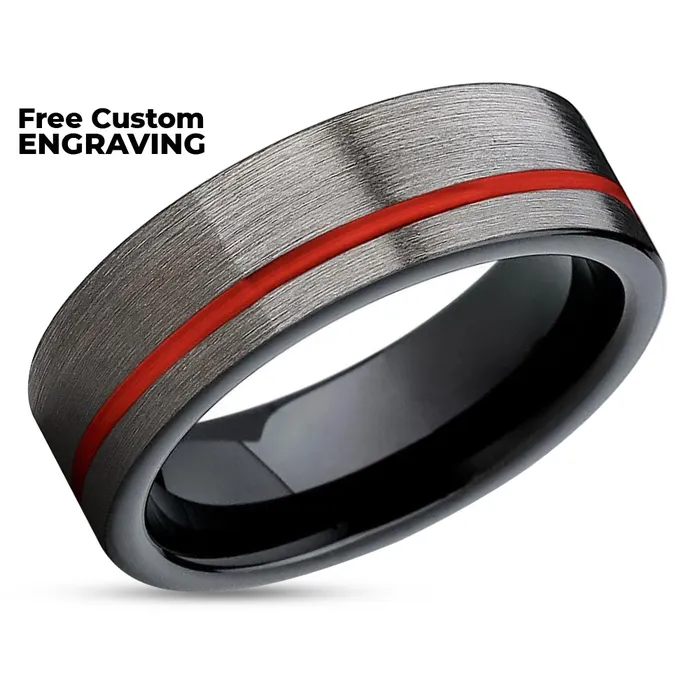 Clean Casting Jewelry Rings Black Tungsten Ring Red Wedding Band Tungsten Wedding Ring Red Wedding Ring