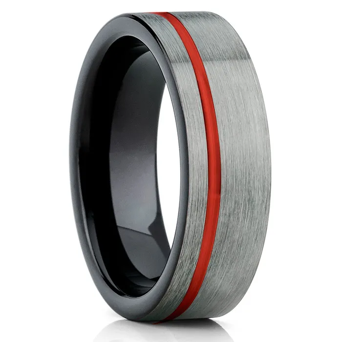 Clean Casting Jewelry Rings Black Tungsten Ring Red Wedding Band Tungsten Wedding Ring Red Wedding Ring