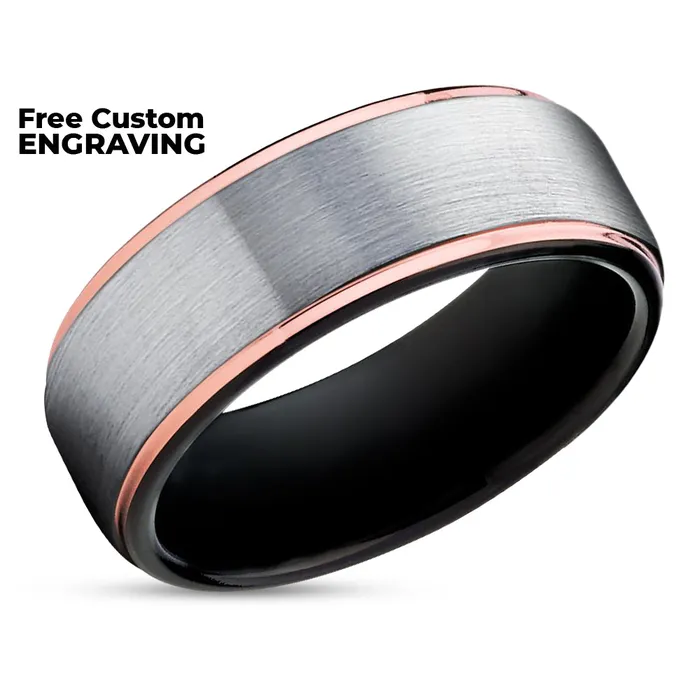 Clean Casting Jewelry Rings Black Tungsten Wedding Band Black Tungsten Ring Rose Gold Tungsten Carbide Ring