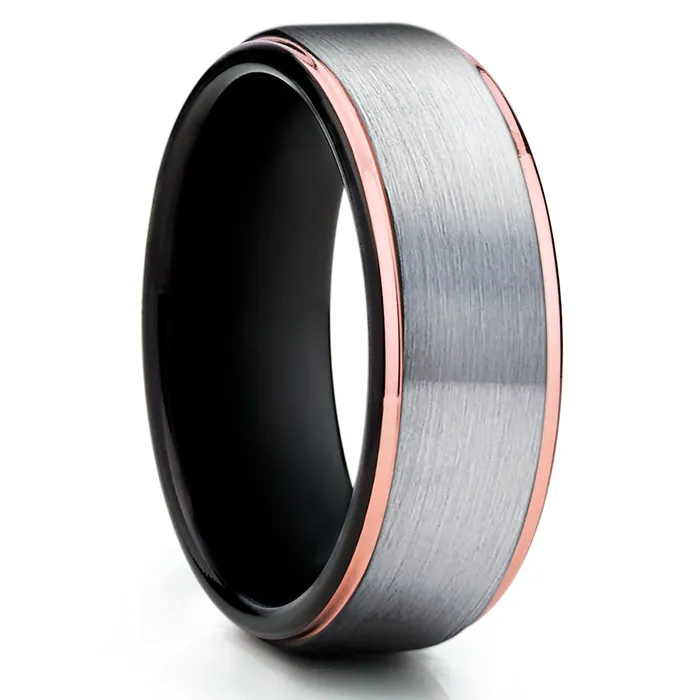 Clean Casting Jewelry Rings Black Tungsten Wedding Band Black Tungsten Ring Rose Gold Tungsten Carbide Ring