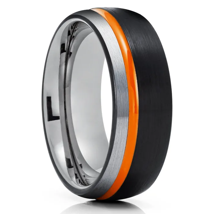 Clean Casting Jewelry Rings Black Tungsten Wedding Band Orange Tungsten Ring Orange Tungsten Gray Ring