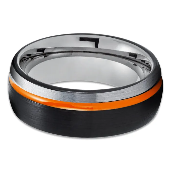Clean Casting Jewelry Rings Black Tungsten Wedding Band Orange Tungsten Ring Orange Tungsten Gray Ring