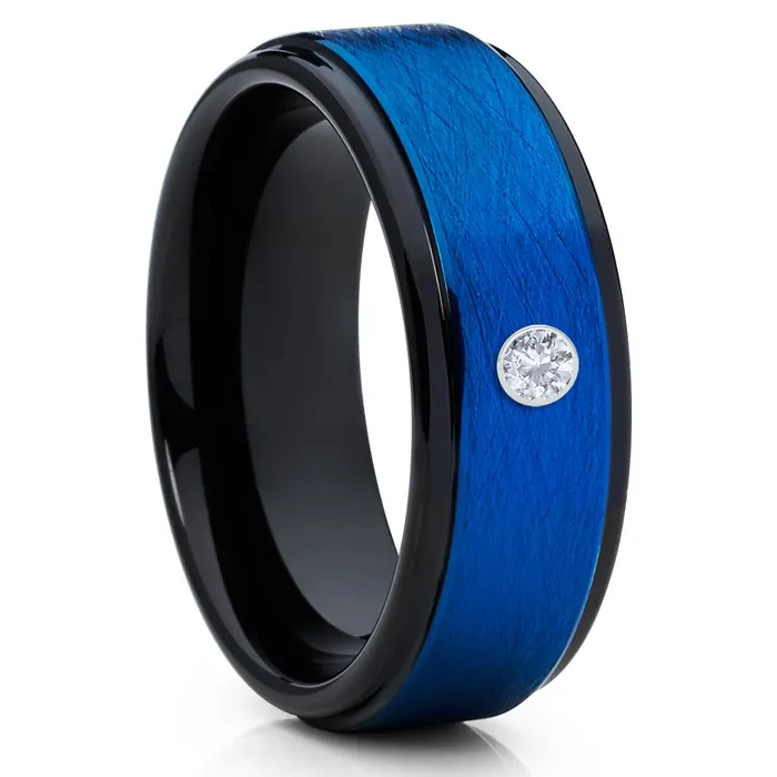 Clean Casting Jewelry Rings Black Wedding Band Diamond Wedding Ring Blue Tungsten Ring Mens Ring Clean Casting Jewelry Rings Black Wedding Band Diamond Wedding Ring Blue Tungsten Ring Mens Ring