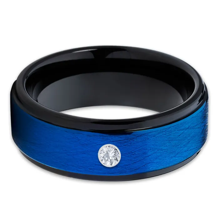 Clean Casting Jewelry Rings Black Wedding Band Diamond Wedding Ring Blue Tungsten Ring Mens Ring