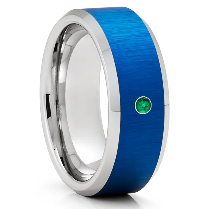 Clean Casting Jewelry Rings Blue Tungsten Wedding Ring Emerald Wedding Ring Tungsten Wedding Band Engagement Ring