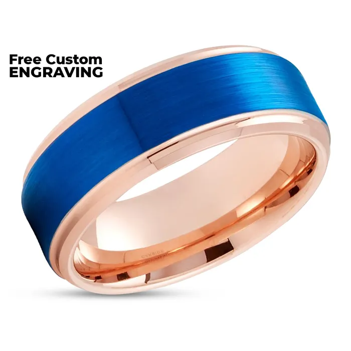 Clean Casting Jewelry Rings Blue Tungsten Wedding Ring Rose Gold Wedding Ring Tungsten Carbide Ring Blue