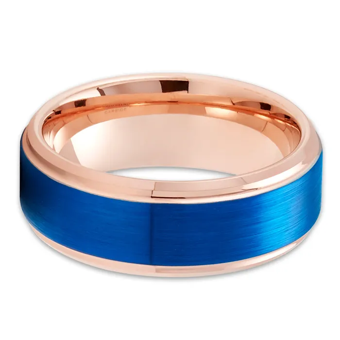 Clean Casting Jewelry Rings Blue Tungsten Wedding Ring Rose Gold Wedding Ring Tungsten Carbide Ring Blue