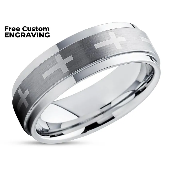 Clean Casting Jewelry Rings Christian Ring Tungsten Wedding Band Cross Wedding Band Wedding Ring