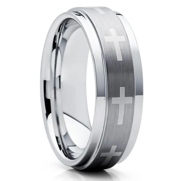 Clean Casting Jewelry Rings Christian Ring Tungsten Wedding Band Cross Wedding Band Wedding Ring