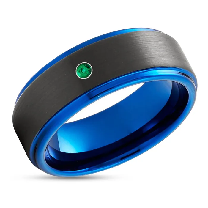 Clean Casting Jewelry Rings Emerald Wedding Ring Black Tungsten Wedding Ring Blue Tungsten Ring Anniversary Ring