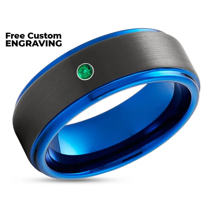 Clean Casting Jewelry Rings Emerald Wedding Ring Black Tungsten Wedding Ring Blue Tungsten Ring Anniversary Ring