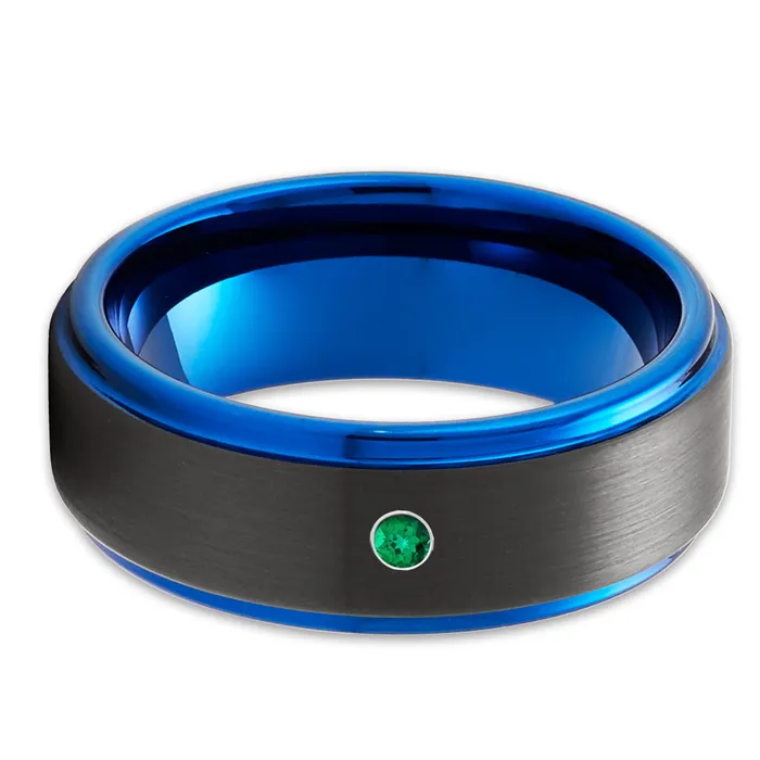 Clean Casting Jewelry Rings Emerald Wedding Ring Black Tungsten Wedding Ring Blue Tungsten Ring Anniversary Ring