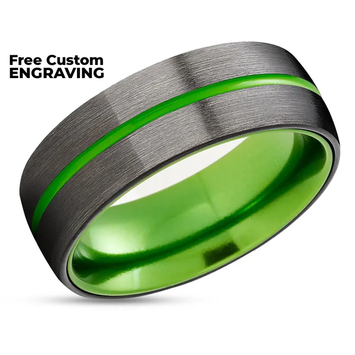 Clean Casting Jewelry Rings Green Wedding Ring Black Tungsten Ring Gunmetal Wedding Ring Green Ring
