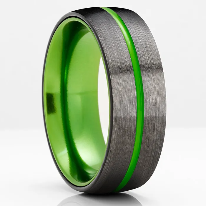 Clean Casting Jewelry Rings Green Wedding Ring Black Tungsten Ring Gunmetal Wedding Ring Green Ring