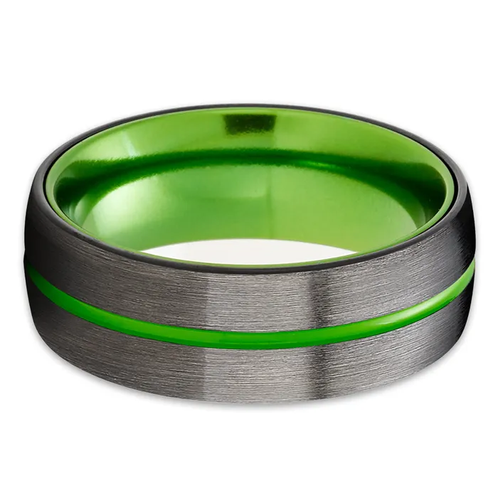 Clean Casting Jewelry Rings Green Wedding Ring Black Tungsten Ring Gunmetal Wedding Ring Green Ring
