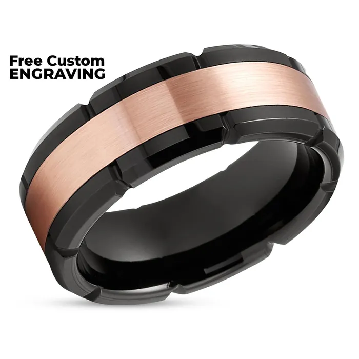 Clean Casting Jewelry Rings Mens Tungsten Wedding Ring Rose Gold Tungsten Band Black Tungsten Ring 8mm