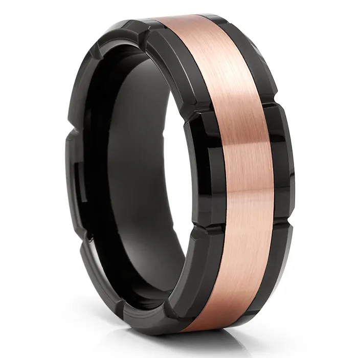 Clean Casting Jewelry Rings Mens Tungsten Wedding Ring Rose Gold Tungsten Band Black Tungsten Ring 8mm