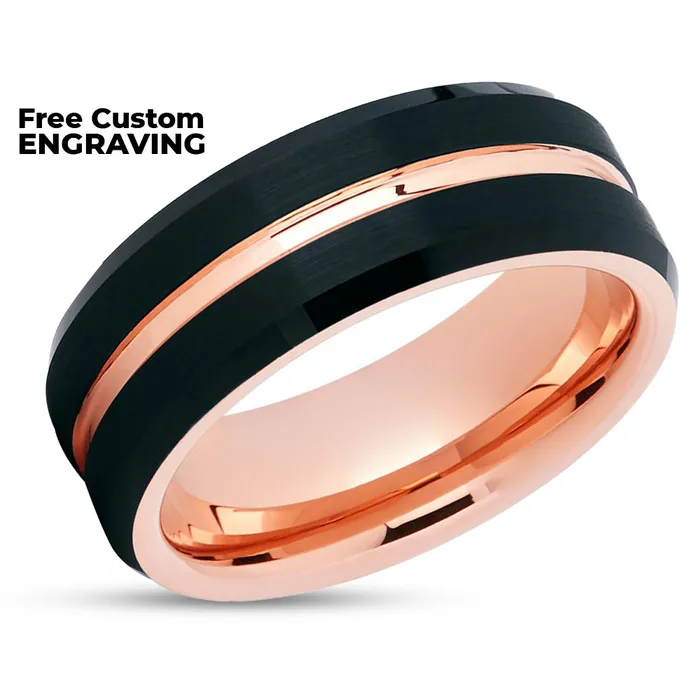 Clean Casting Jewelry Rings Rose Gold Tungsten Ring Black Tungsten Ring Unisex Tungsten Carbide Black Ring
