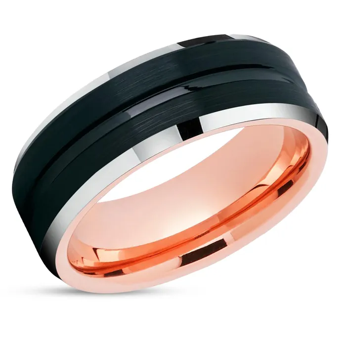 Clean Casting Jewelry Rings Rose Gold Tungsten Ring Black Wedding Ring Rose Gold Tungsten Ring Engagement Clean Casting Jewelry Rings Rose Gold Tungsten Ring Black Wedding Ring Rose Gold Tungsten Ring Engagement
