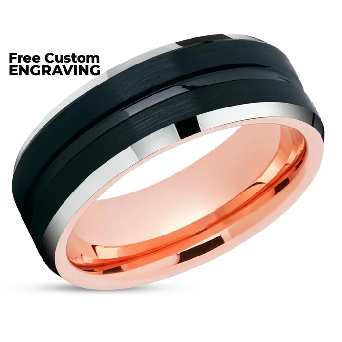 Clean Casting Jewelry Rings Rose Gold Tungsten Ring Black Wedding Ring Rose Gold Tungsten Ring Engagement