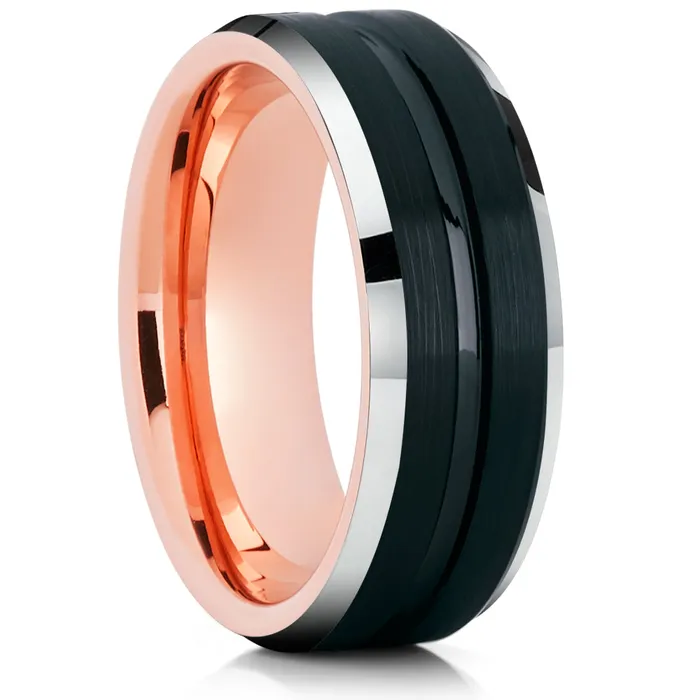 Clean Casting Jewelry Rings Rose Gold Tungsten Ring Black Wedding Ring Rose Gold Tungsten Ring Engagement