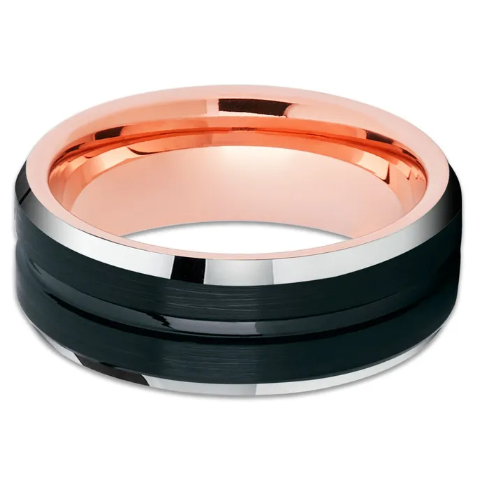 Clean Casting Jewelry Rings Rose Gold Tungsten Ring Black Wedding Ring Rose Gold Tungsten Ring Engagement