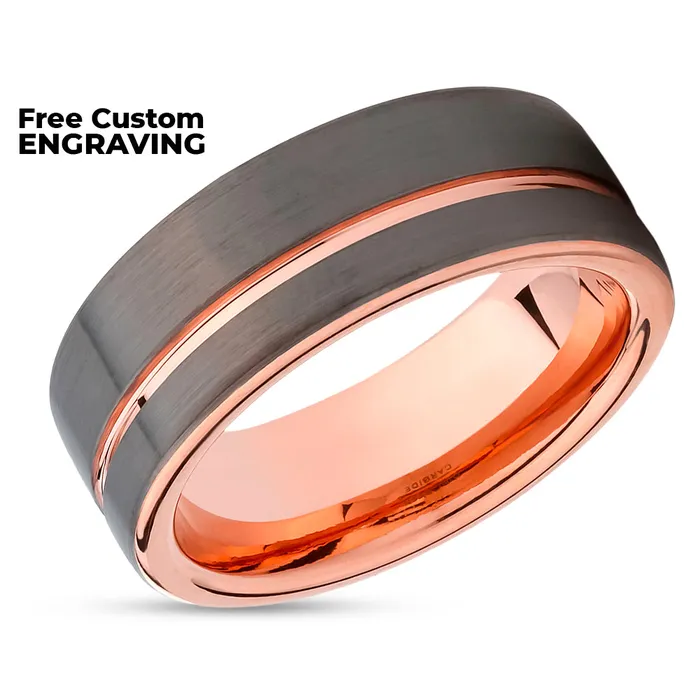 Clean Casting Jewelry Rings Rose Gold Tungsten Wedding Band Rose Gold Wedding Ring Gunmetal Ring 18k Rose Gold