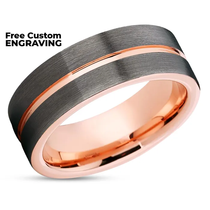 Clean Casting Jewelry Rose Gold Tungsten Ring Gray Tungsten Ring Rose Gold Tungsten Band Rings