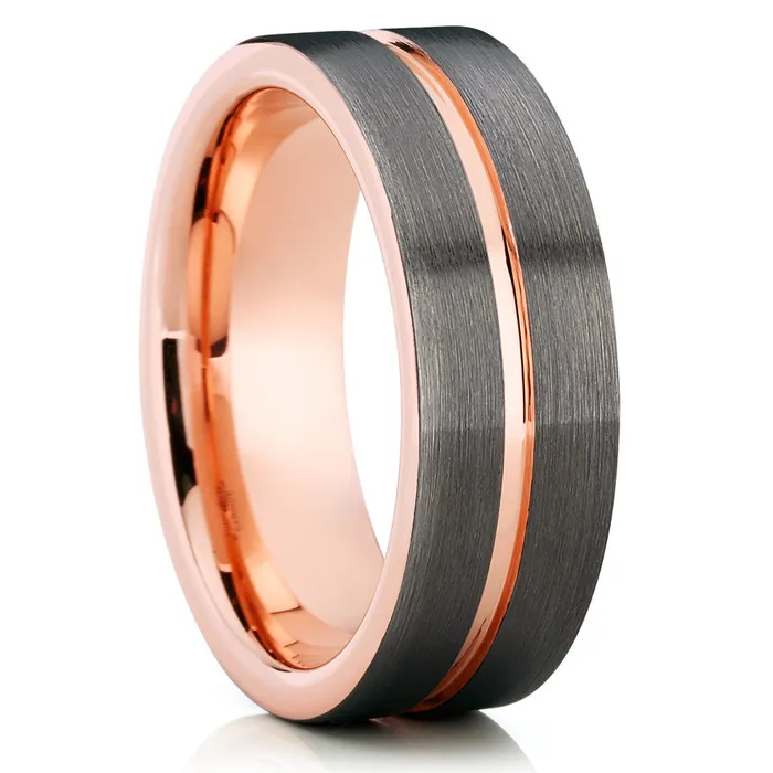 Clean Casting Jewelry Rose Gold Tungsten Ring Gray Tungsten Ring Rose Gold Tungsten Band Rings