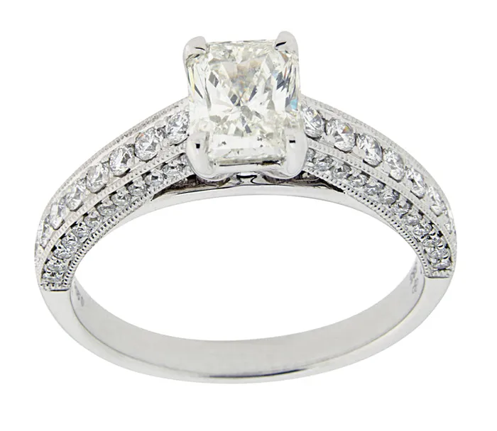 Complete Rings White Gold with 90 CTW Emerald Diamond Center Stone Classic Engagement Ring International Diamond Center Rings Complete Rings White Gold with 90 CTW Emerald Diamond Center Stone Classic Engagement Ring International Diamond Center Rings