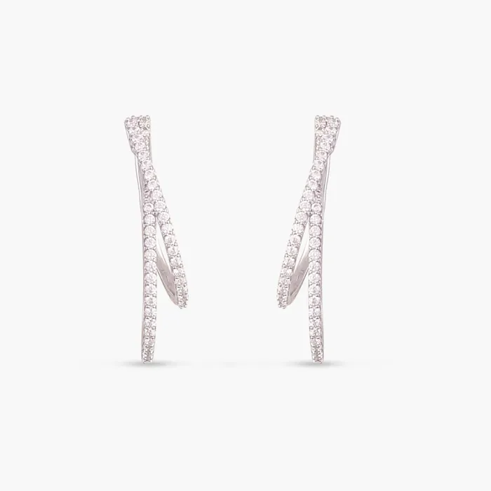 Crossover Sparkle CZ Silver Hoop Earrings SILVER Earrings