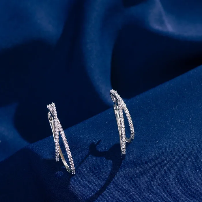 Crossover Sparkle CZ Silver Hoop Earrings SILVER Earrings